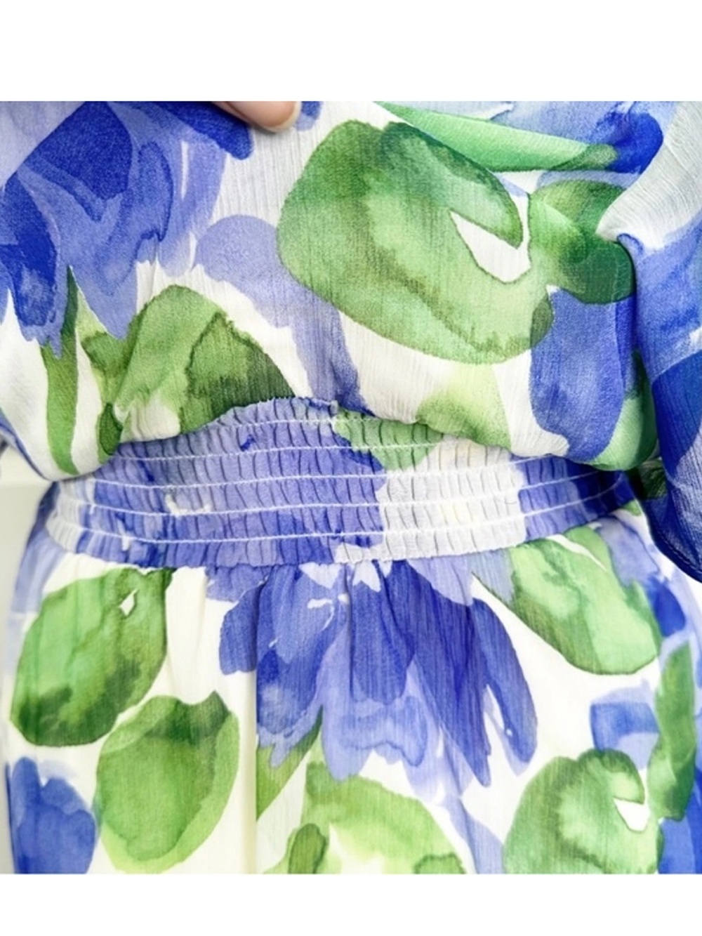 DKNY Floral V-Neck Smocked Waist Flutter Sleeveless Dress Women’s Size 2 - Picture 5 of 16